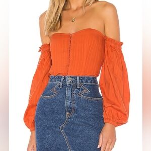 S Majorelle Revolve Betsey Corset Off Shoulder Balloon Sleeve Top